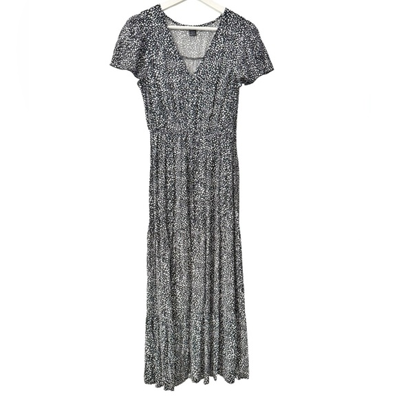 Fit and Flare Reverse Dalmatian Print Split Hem A-Line Dress Maxi S - Picture 3 of 7